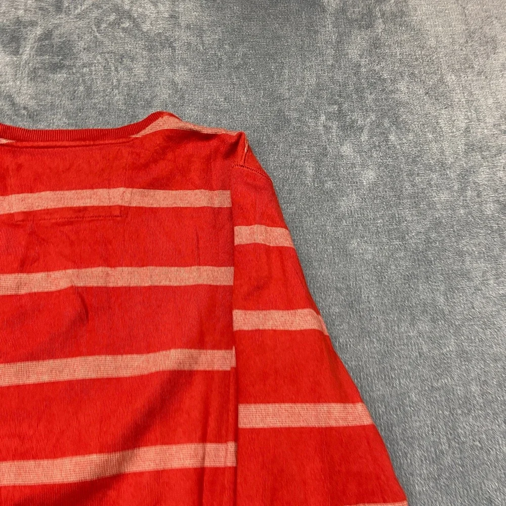 Banana Republic Sweater Mens Medium Red Gray Striped Cotton Crewneck Long Sleeve